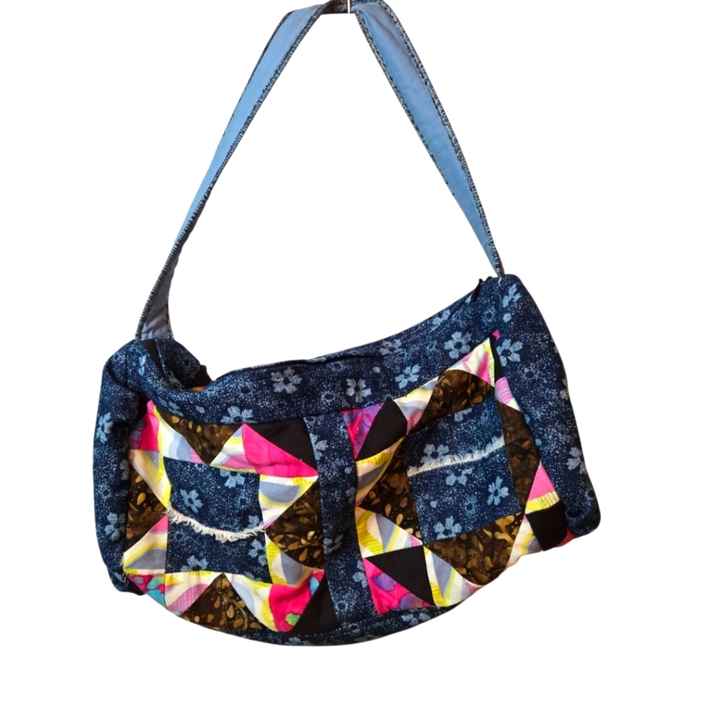 Colorful Patchwork Shoulder Bag Hand Made by Robert G. Colbier Boho Hippie Chic